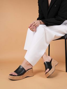 Drop Bold - Black Textured Square Toe Wedges for Women