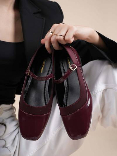 Maroon Elegant Mary Jane Ballerinas for Women