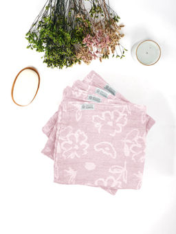 Doctor Towels - Banana Jacquard Floral Face Towel Pack of 4 - Coral (S)