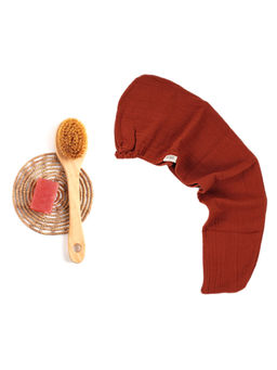 Doctor Towels - Banana Double Cloth Hair Wrap Towel Plus Size - Teracotta (M)