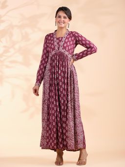Vbuyz - Women Alia Cut Anarkali Cotton Magenta Dress
