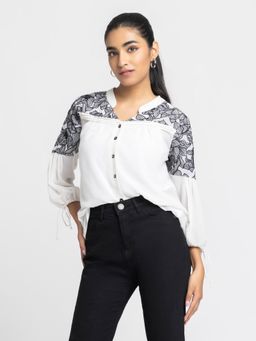 SHAYE - Women White V-Neck Embroidered Casual Shirt with Cami for Women (Set of 2)