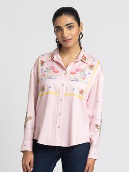 SHAYE - Women Pink Shirt Collar Floral Print Full Sleeves Casual Shirt