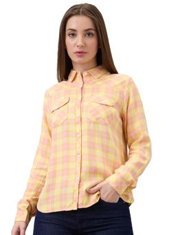 Spykar - Women Yellow Regular Fit Checkered Full Sleeve Casual Shirt