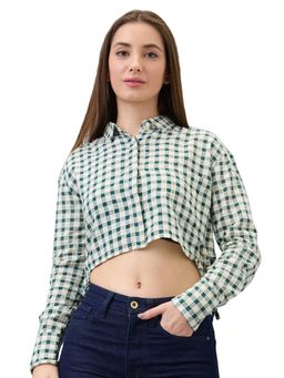 Spykar - Women Green Regular Fit Checkered Full Sleeve Casual Shirt