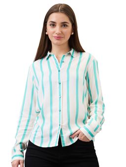 Spykar - Women Blue Regular Fit Printed Full Sleeve Casual Shirt
