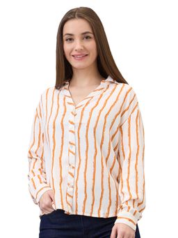 Spykar - Women Orange Regular Fit Printed Full Sleeve Casual Shirt