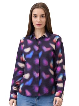 Spykar - Women Purple Regular Fit Printed Full Sleeve Casual Shirt