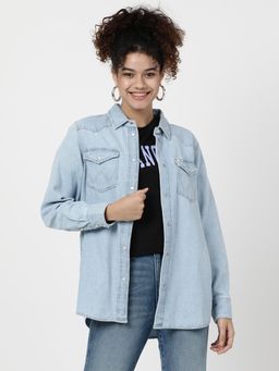 Wrangler - Women Solid Blue Regular Fit Shirt