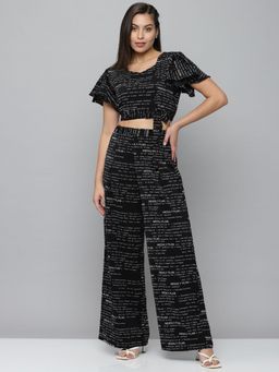 SHOWOFFFF - Womens Scoop Neck Black Printed Co-ords (Set of 2)