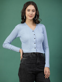 RIGO - Women Light Blue Rib Crop Top