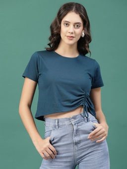 RIGO - Women Teal Jersey Crop Top