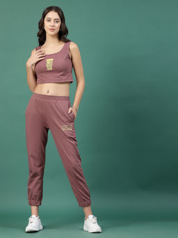 RIGO - Women Mauve Terry Printed Top and Trousers (Set of 2)