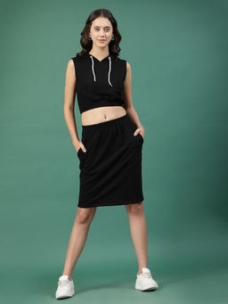 RIGO - Women Black Terry Top and Skirt (Set of 2)