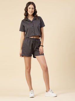 RIGO - Women Charcoal Poly Corduroy Co-Ord (Set of 2)