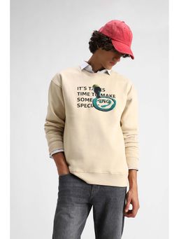 Snitch - Beige Printed Full Sleeves Regular Casual Sweatshirt For Men