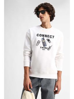 Snitch - White Printed Full Sleeves Regular Casual Sweatshirt For Men