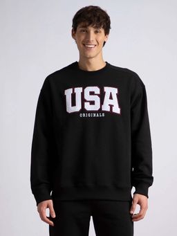 Jockey - UM76 Men Super Combed Cotton Rich Fleece Printed Sweatshirt - Black
