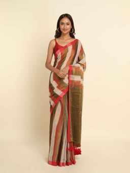 Suta - Multi-Color Stripes Cotton Blend Saree