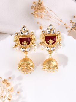 Silvermerc Designs - Elegant Gold-Plated and Pearl Jhumka Earrings