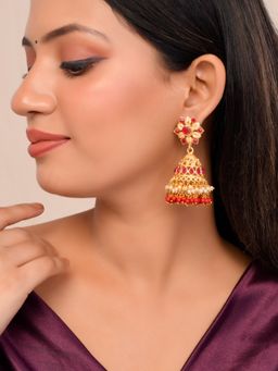 Silvermerc Designs - Elegant Gold-plated and Ruby Traditional Jhumka Earrings for a Regal Look
