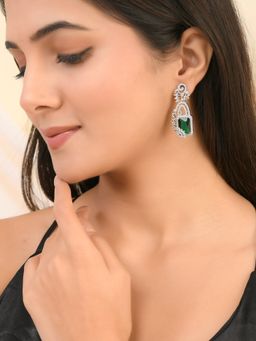 Silvermerc Designs - Green American Diamond Studded Silver-Plated Earrings