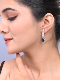 Silvermerc Designs - Silver Plated Blue American Dimond Drop Earrings