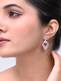 Silvermerc Designs - Silver-Plated Red American Dimond Studded Drop Earrings