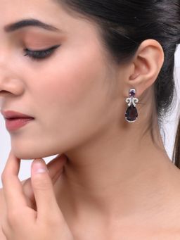 Silvermerc Designs - Trending Silver Plated Purple American Dimond Drop Earrings