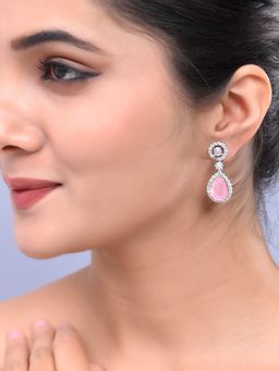 Silvermerc Designs - New Silver Plated Pink American Dimond Drop Earrings