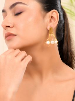 Silvermerc Designs - Pearl Studded Gold-Plated Drop Earring For Women .