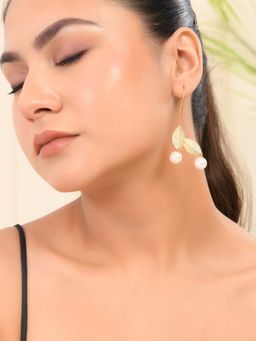 Silvermerc Designs - Pearl Studded Gold-Plated Drop Earring For Women .