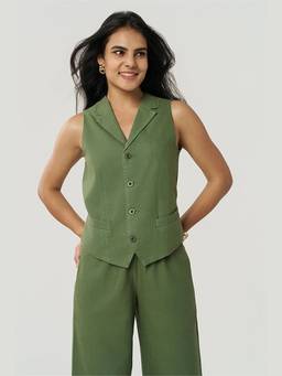 TERRA LUNA - Lara Khadi Cactus Green Women's Waist Coat Top
