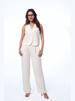 TERRA LUNA - Ara Linen Ivory Women's Waist Coat Top