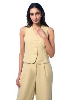 TERRA LUNA - Ara Linen Shell Beige Women's Waist Coat Top
