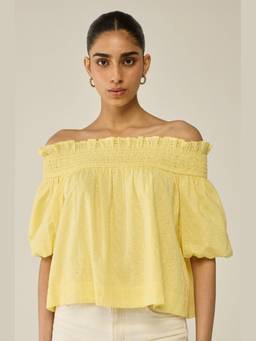Move About Effortlessly - Yellow Off-Shoulder Top