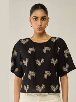 Move About Effortlessly - Black Embroidered Top