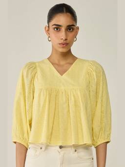 Move About Effortlessly - Yellow Broderie Top