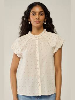 Move About Effortlessly - White Round Neck Buttoned Top