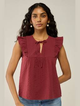Move About Effortlessly - Burgundy Top with Neck Ties