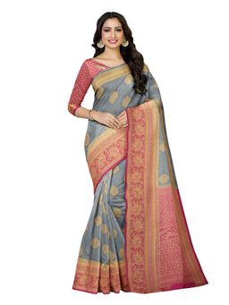 Mimosa - Grey Floral Embellished Saree With Unstitched Blouse