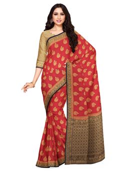 Mimosa - Red Floral Embellished Saree With Unstitched Blouse