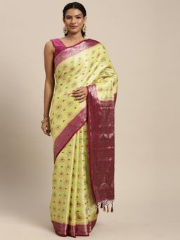 Mimosa - Women's Kanjivaram Art Silk Green Saree with Unstitched Blouse