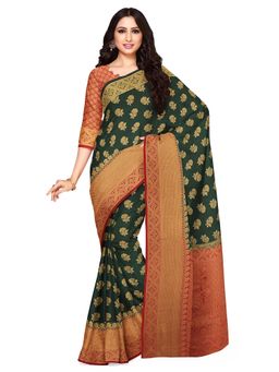 Mimosa - Green Floral Embellished Saree With Unstitched Blouse