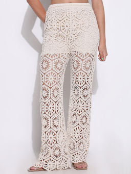 SHOWOFFFF - Edition Women Solid Cream Crochet Trouser