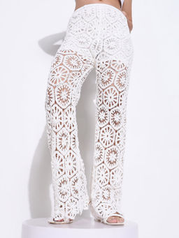 SHOWOFFFF - Edition Women Solid White Crochet Trouser
