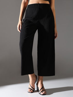 SHOWOFF - Women Black Solid Straight Fit Parallel Trousers