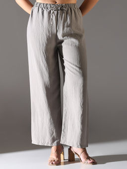 SHOWOFF - Women Grey Solid Straight Fit Parallel Trousers
