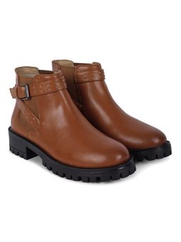 Yoho - Women Tan Buckle Boots