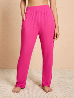 Nykd by Nykaa - Essential Soft Ribbed Pyjama With Pockets & Curled Hem Detail Nys909 Magenta